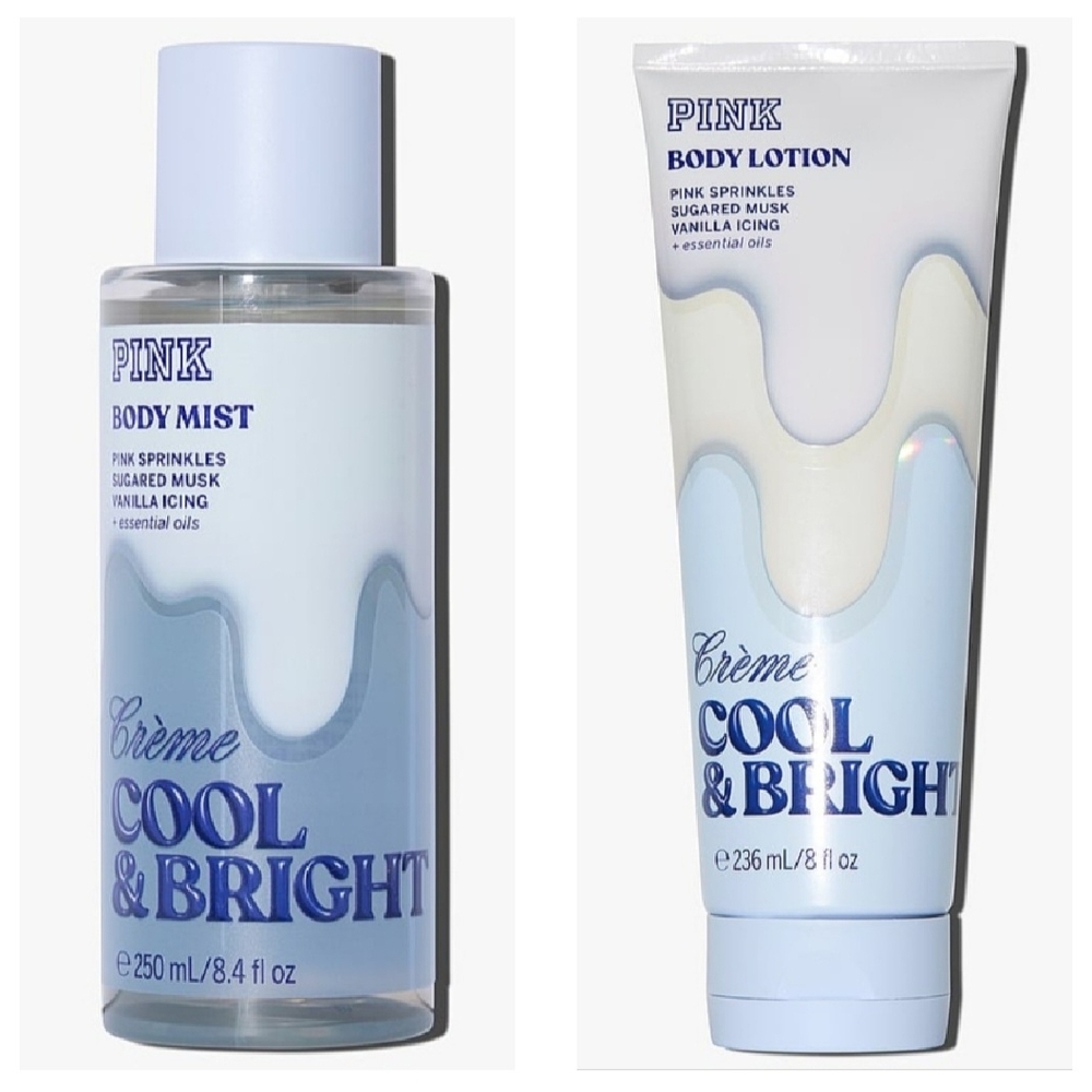 PINK Victoria's Secret Cool & Bright Body Mist and Lotion - Blue and White
